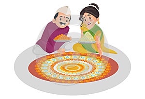 Vector graphic illustration of Indian Marathi Couple