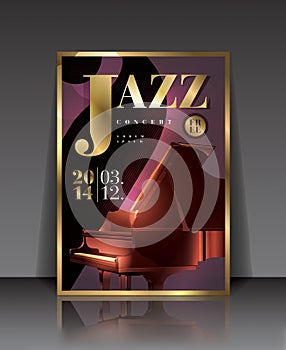 Vector graphic illustration jazz concert poster with piano in brown color