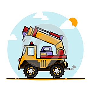 Vector graphic illustration mobile crane with minimalistic concept. great for toys, kids, poster design, heavy equipment advertisi