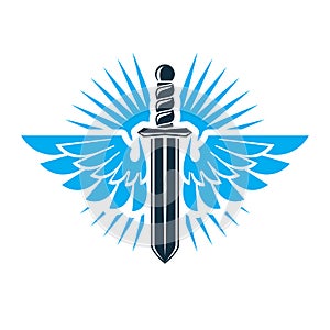 Vector graphic illustration of sword created with bird wings, ba