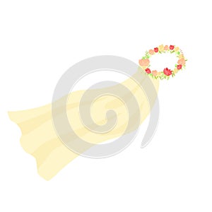 Vector graphic illustration of wedding bridal veil with flower crown wreath