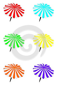 Colour beach umbrellas on white background