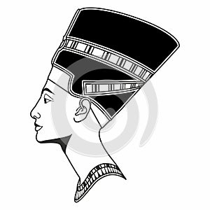 Vector graphic Nefertiti drawing in profile