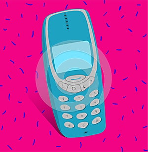Vector graphic of old mobile phone Nokia 3310 stylized for 80's od 90's - vintage, retro image.
