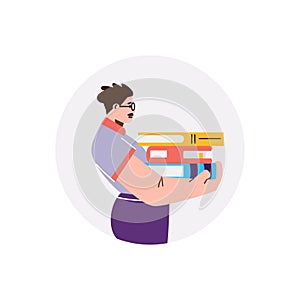 Vector graphic of a person holding a stack of books