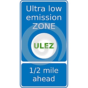 Vector graphic road sign for a ULEZ (Ultra low emission zone) is just a half a mile ahead photo