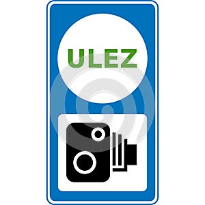 Vector graphic road sign for the ULEZ (Ultra low emission zone) and a radar camera to enforce the charging photo