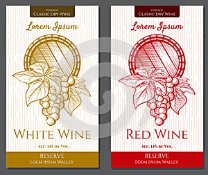 Vector graphic set of labels for white and red wines with vine elements