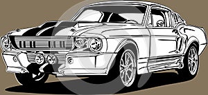 Classic american vintage retro icon of muscle car Ford Mustang