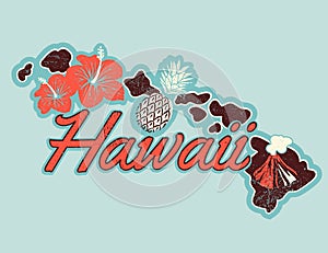 Vector graphic T-shirt design of Hawaii in retro style