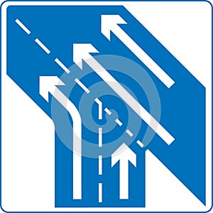 Vector graphic of a uk give way to traffic on the motorway road sign. It consists of a schematic of the junction within a blue