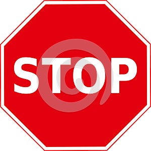 Vector graphic of a uk stop and give way road sign. It consists of stop in white lettering contained within a red octagon