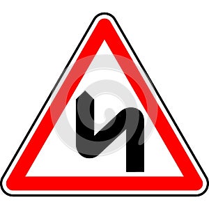 Vector graphic of a uk warning of a double bend ahead road sign. It consists of a road with a double bend symbol contained within