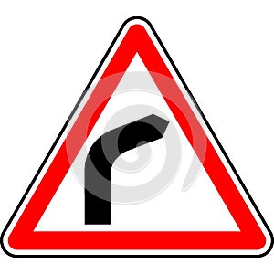 Vector graphic of a uk warning of a right hand bend ahead road sign. It consists of a road bending to the right symbol contained