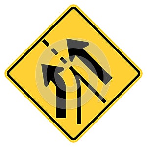 Vector graphic of a usa added left lane on slip road highway sign. It consists of two black arrows merging from the left within a
