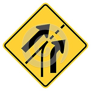 Vector graphic of a usa added right lane on slip road highway sign. It consists of two black arrows merging from the right within