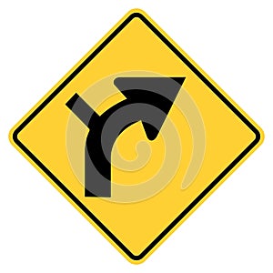 Vector graphic of a usa curve with minor road highway sign. It consists of a black curved arrow with a smaller road emerging on