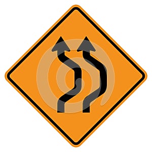 Vector graphic of a USA double reverse curve in road highway sign. It consists of two arrows with curved tails within a black and