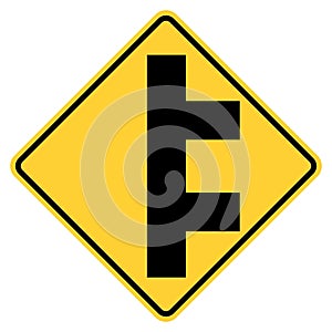 Vector graphic of a usa double side road highway sign. It consists of a vertical black line with two side roads on the same side