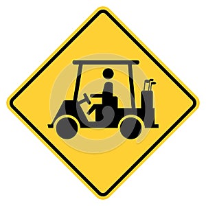 Vector graphic of a usa golf buggy crossing Ahead highway sign. It consists of the silhouette of a golf buggy within a black and