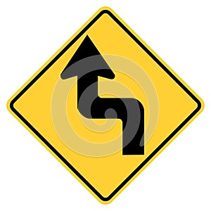 Vector graphic of a usa reverse turn highway sign. It consists of a black arrow with two opposing 90 degree bends within a black