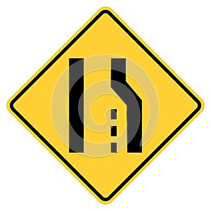 Vector graphic of a usa right lane ends highway sign. It consists of a black road narrowing from two lanes to one within a black
