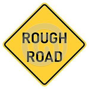 Vector graphic of a usa Rough Road highway sign. It consists of the wording Rough Road within a black and yellow square tilted to