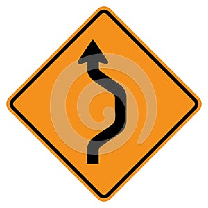 Vector graphic of a USA single reverse curve in road highway sign. It consists of a single arrow with a curved tail within a black