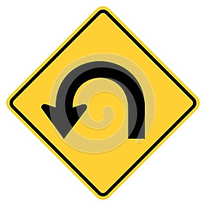 Vector graphic of a usa turn around road highway sign. It consists of a black arrow with a 180 degree turn within a black and