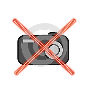 The icon that prohibits photography. The camera is crossed out with two red lines photo