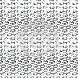 Vector Gray Paw Prints on White Background Seamless Repeat Pattern