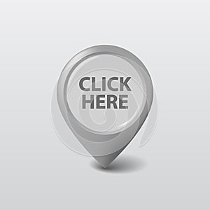 Vector gray round 3D click here pointer - button