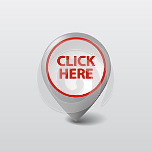 Vector gray round 3D click here pointer - button