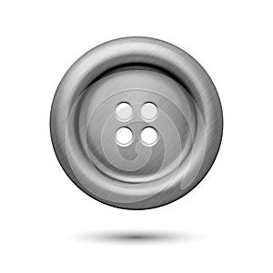 Vector Gray Silver Color Metal Four Hole Clothes Button Closeup, Isolated on White Background. Round Button, Front View