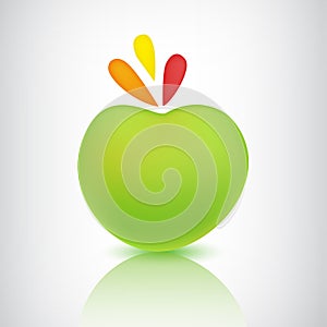 Vector green apple icon with shadow and reflection