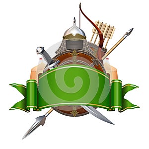 Vector Green Banner with Knight Armor