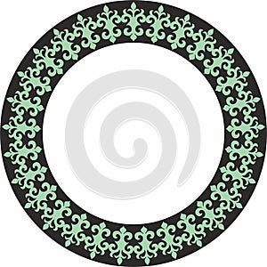 Vector green and black Kazakh national round pattern, frame.