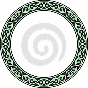 Vector green and black Kazakh national round pattern, frame.