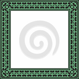 Vector green with black Square Kazakh national ornament.