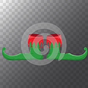 Vector green cartoon christmas elf shoes collection icon isolated on transparent background. vector funky green cartoon