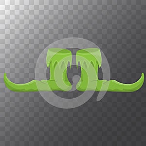 Vector green cartoon christmas elf shoes collection icon isolated on transparent background. vector funky green cartoon