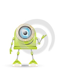 Vector green cartoon robot isolated on white