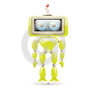 Vector green cartoon robot on white