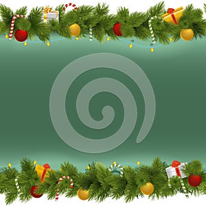 Vector Green Christmas Background with Garland