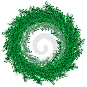 Vector green christmas wreath isolated on background. Realistic flat style. Template for your desig