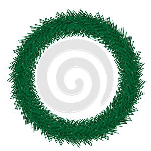 Vector green christmas wreath isolated on background. Realistic flat style. Template for your desig