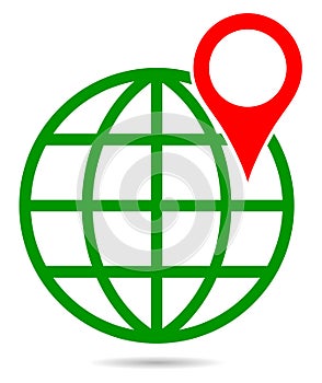 Vector green color globe with pointer map pin navigation