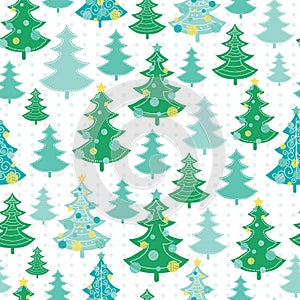 Vector green , decorated christmas trees winter holiday seamless pattern. Great for fabric, wallpaper, packaging