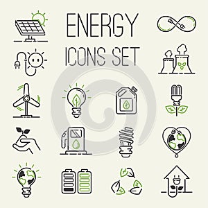 Vector green eco energy icons set energy icons power set battery oil environment nature. Nuclear house atom renewable