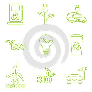 Vector green eco icons set.